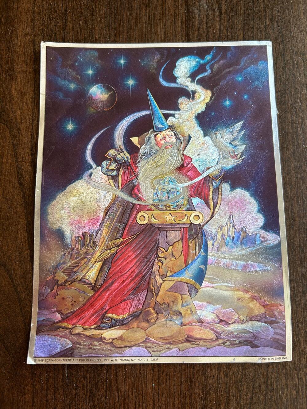 Vintage 1988 Scafa-Tornabene Art Print Printed In England Wizard Holding Dove